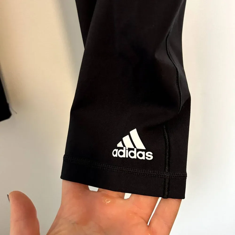 Adidas Womens Athletic Leggings Size Large Black Solid Casual Lounge Stretchy - Picture 9 of 14